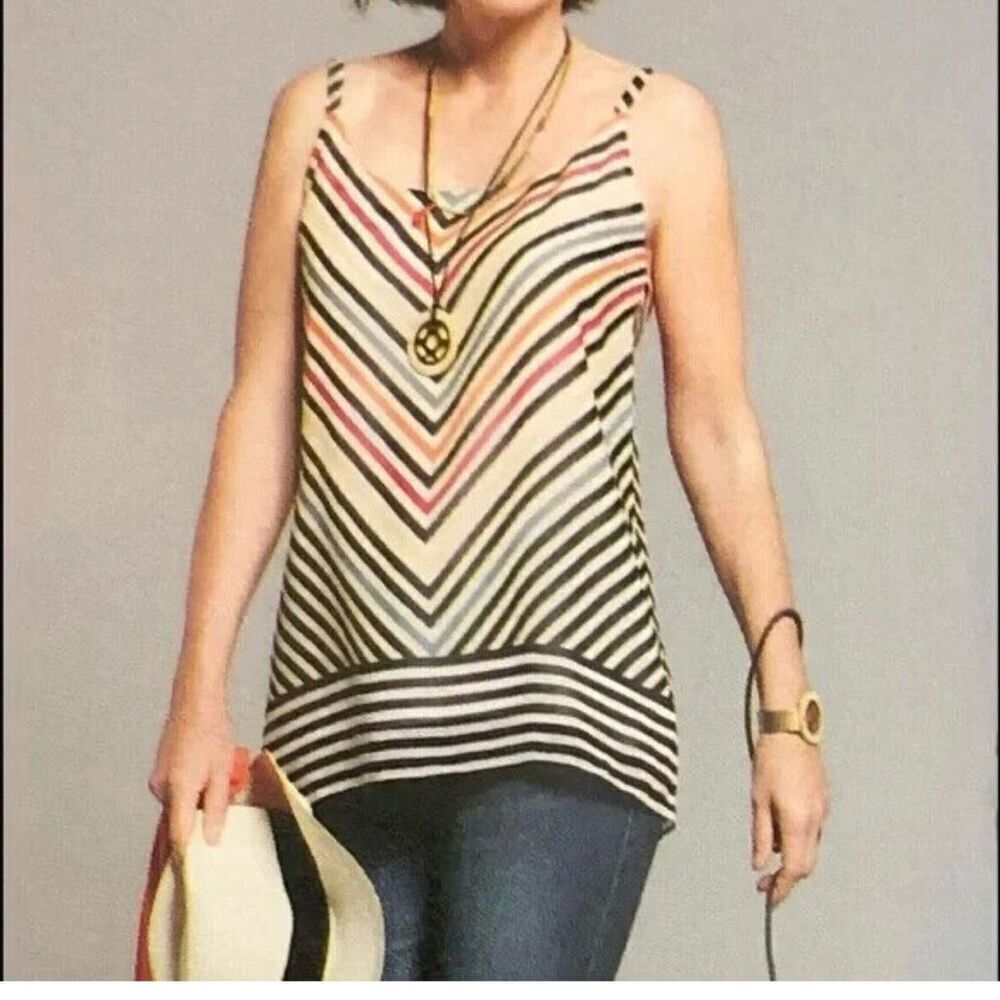 CAbi Women's Striped Chevron Tunic Tank‎ Blouse Multicolor Size S